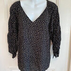 Laundry by Shelli Segal Black Tan Dot V Neck Blouse NWT Sz Small Loose Fit NWT
